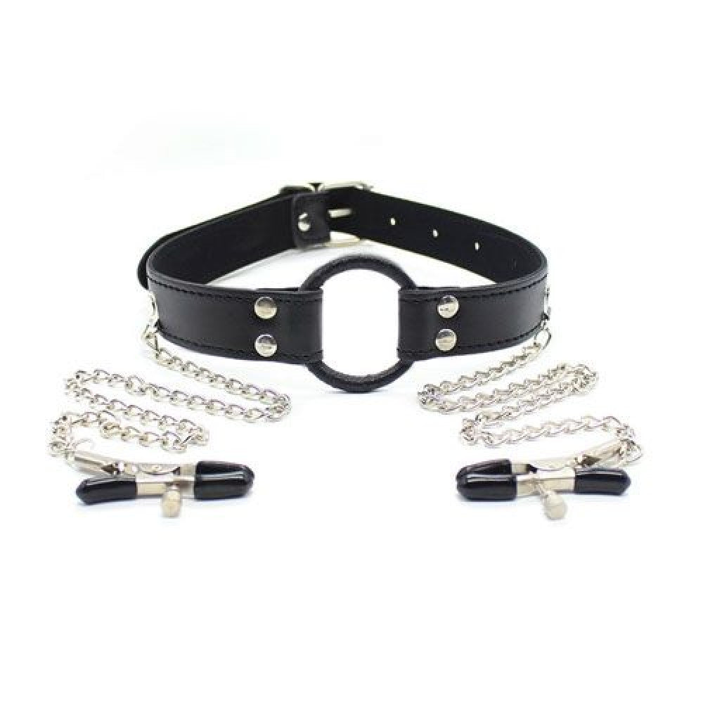 Fetish Art Mouth Ring with Nipple Clips
