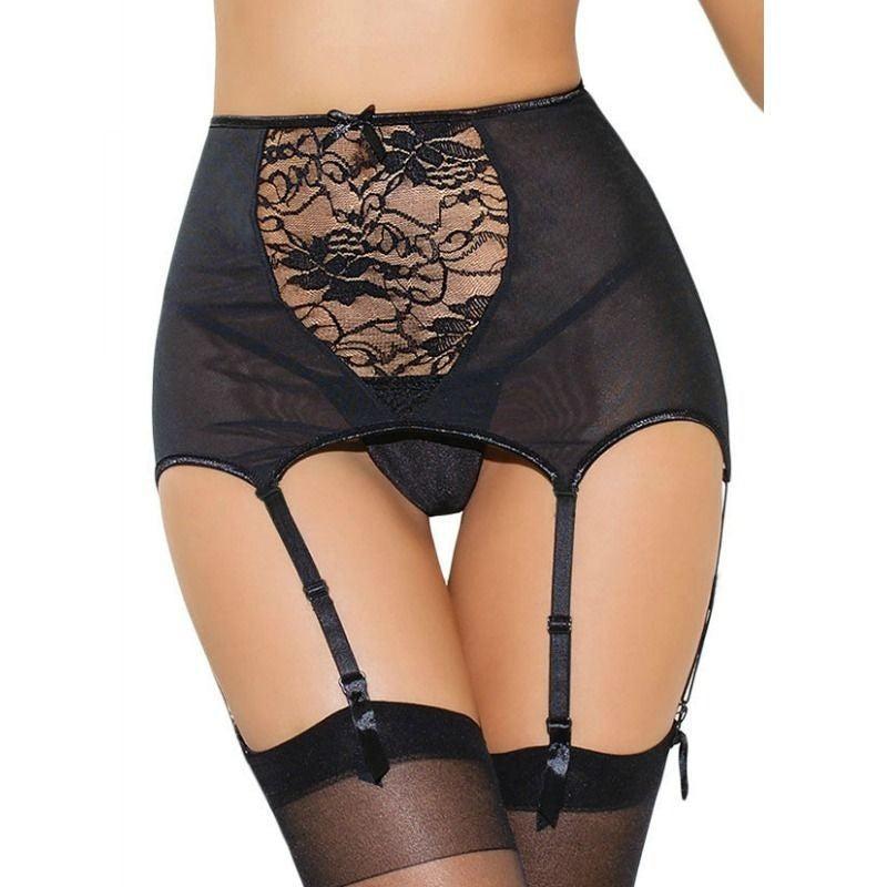 Floral high waist garter belt and thong set