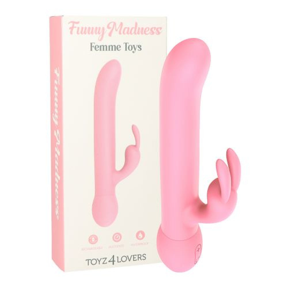 Funny Madness Rechargeable Silicone Rabbit Vibrator with Rotating Beads