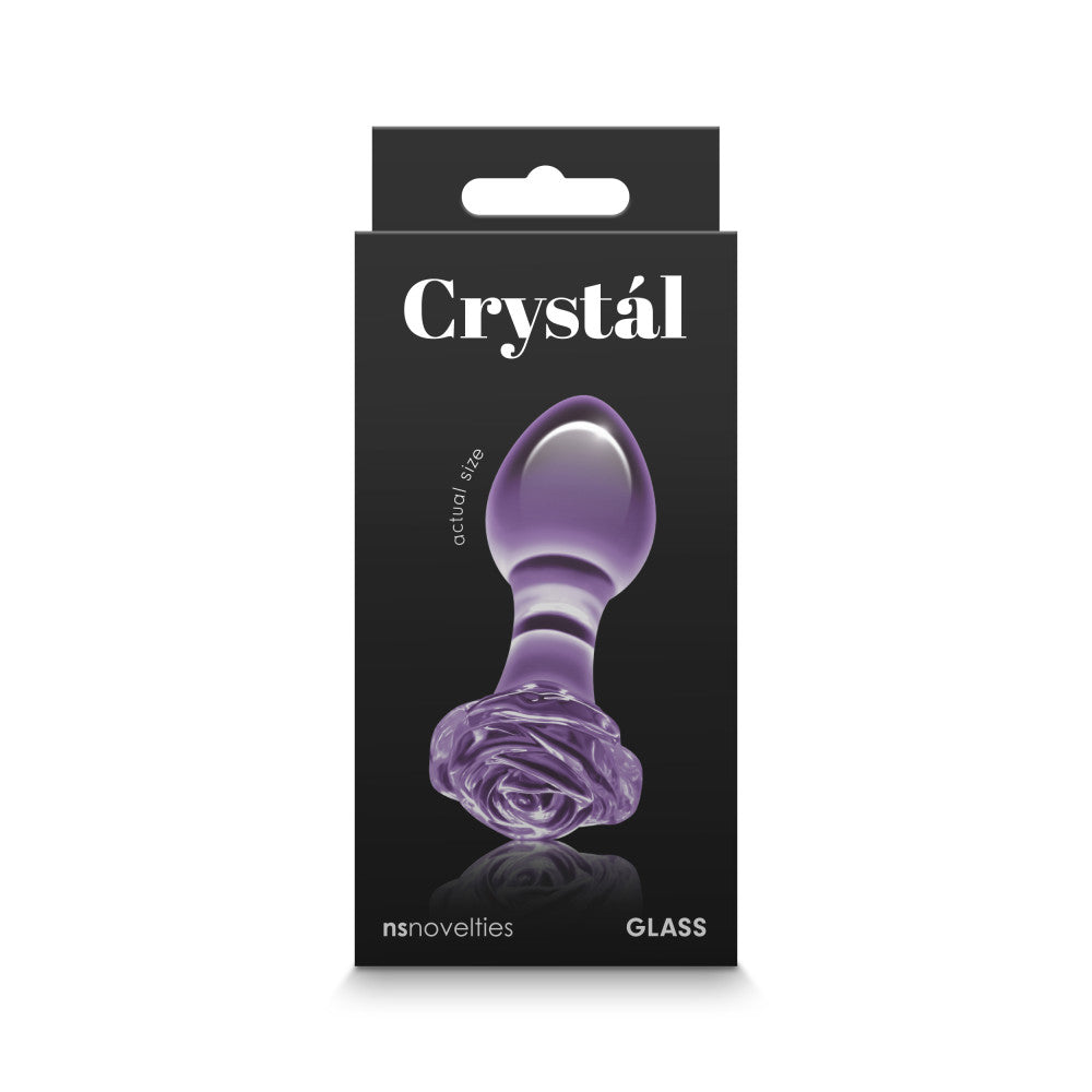 Glass Butt Plug With Rose Crystal Purple