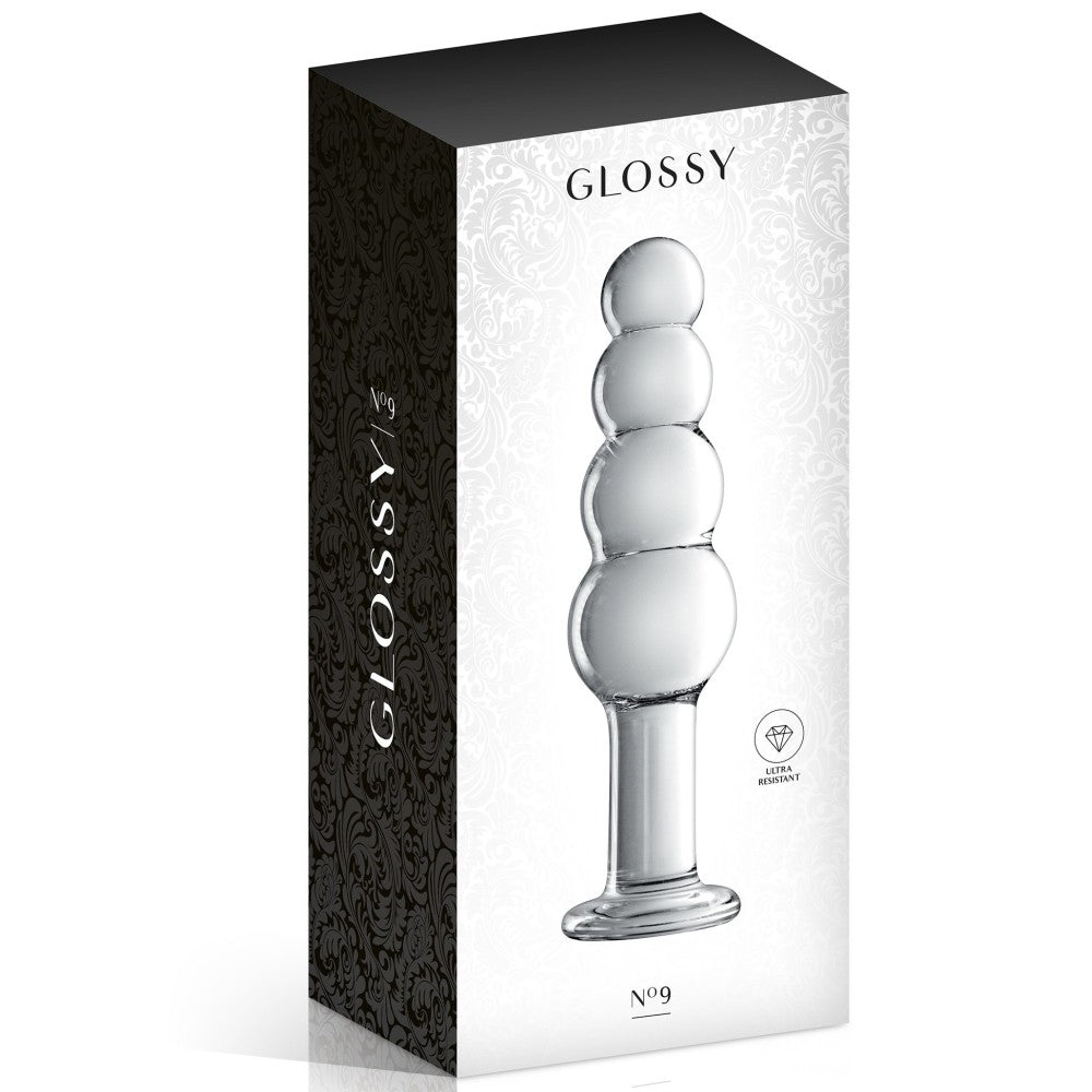 Glossy #9 Beaded Glass Dildo Clear