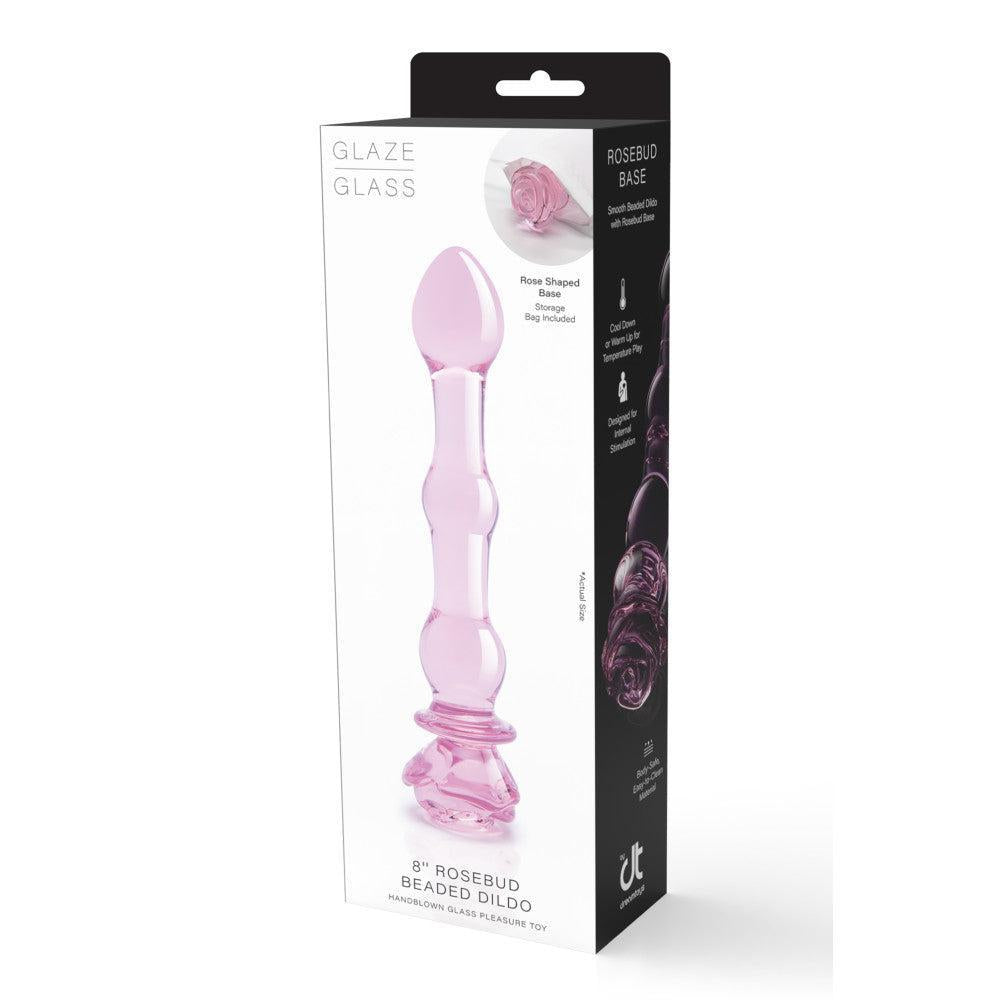 Rosebud Rose Shaped Beaded Glass Dildo 8"
