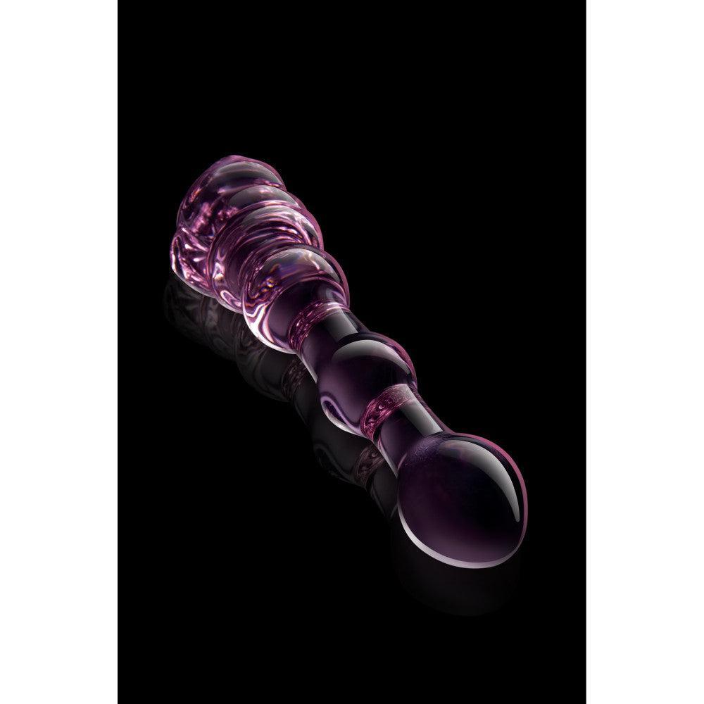 Rosebud Rose Shaped Beaded Glass Dildo 8"
