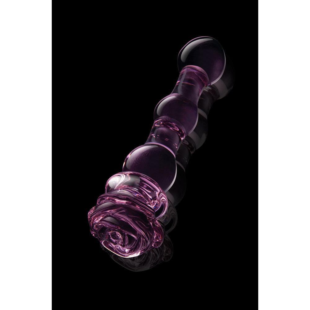 Rosebud Rose Shaped Beaded Glass Dildo 8"