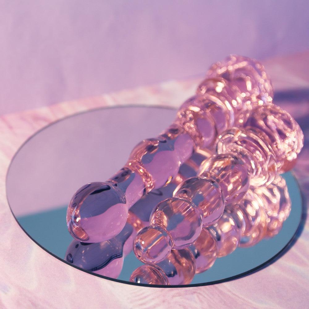 Rosebud Rose Shaped Beaded Glass Dildo 8"