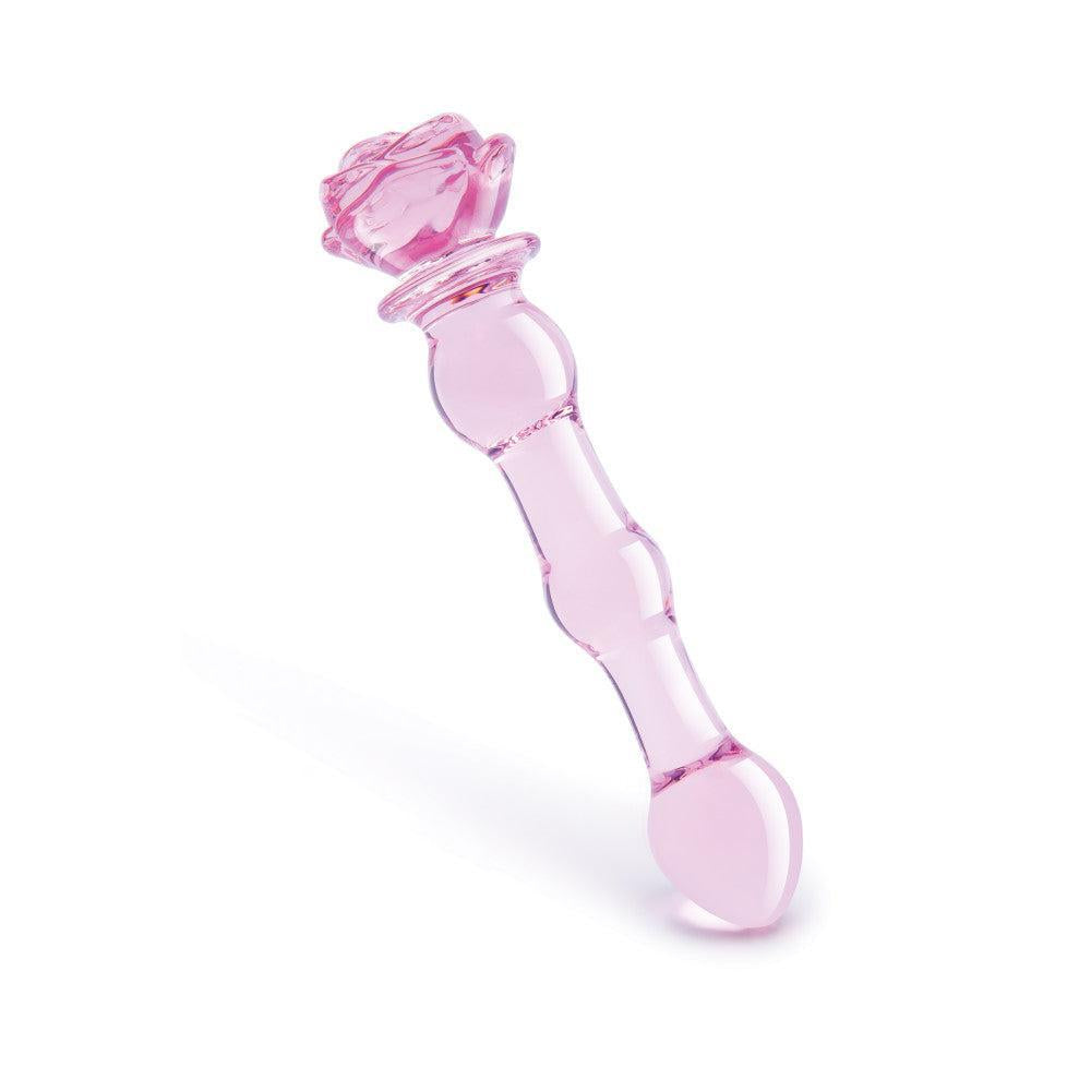 Rosebud Rose Shaped Beaded Glass Dildo 8"