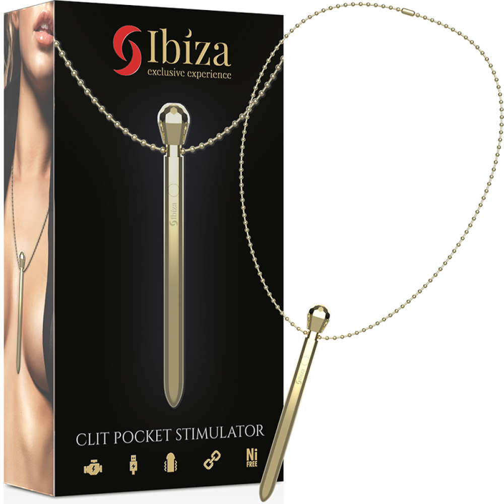 Ibiza Rechargeable Metal Clit Pocket Stimulator Jewellery with Gold Chain
