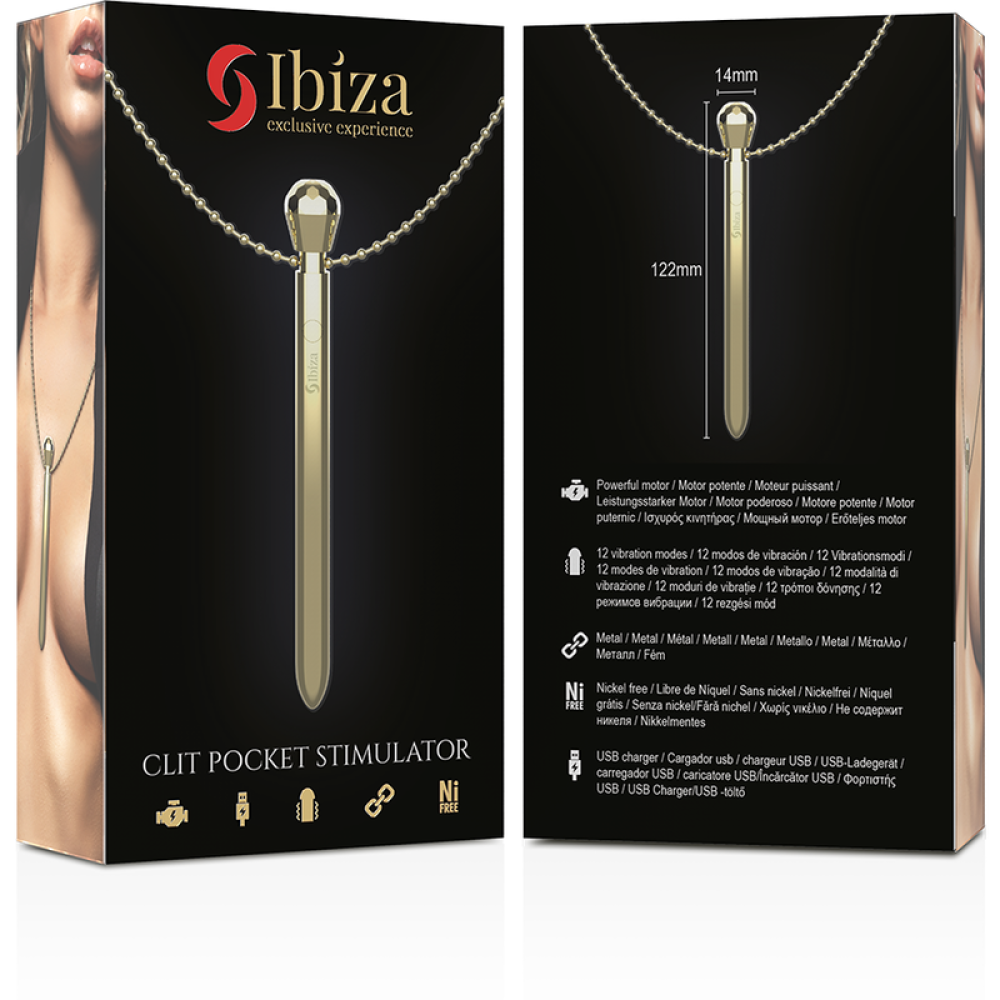 Ibiza Rechargeable Metal Clit Pocket Stimulator Jewellery with Gold Chain