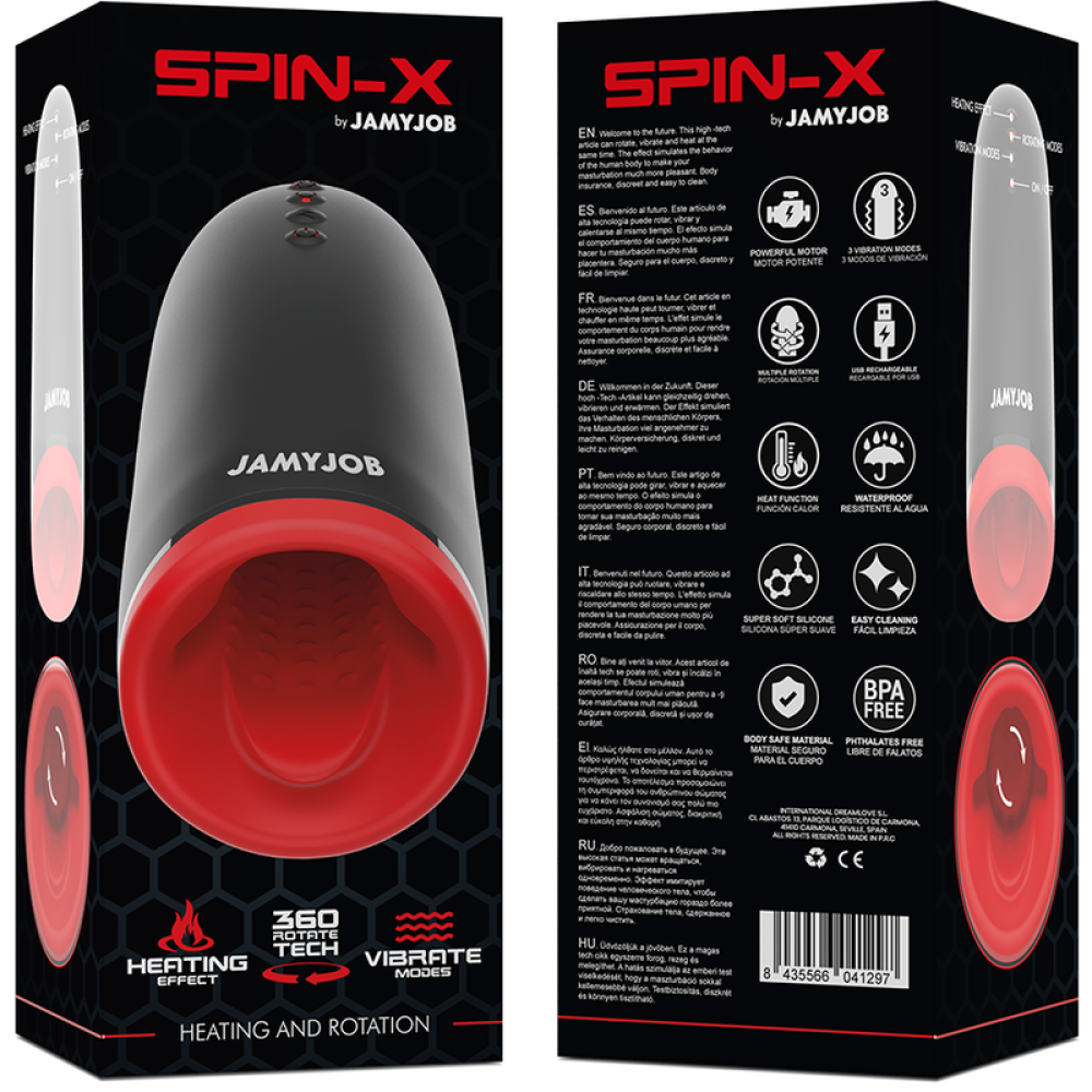 Jamyjob Spin-X Rechargeable Warming and Vibrating Rotating Masturbator