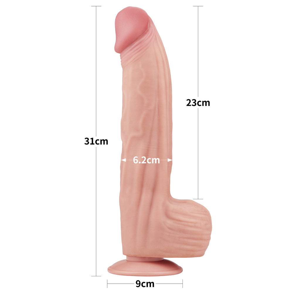 Large Realistic Double Layer Sliding-Skin Dong 12" Dildo