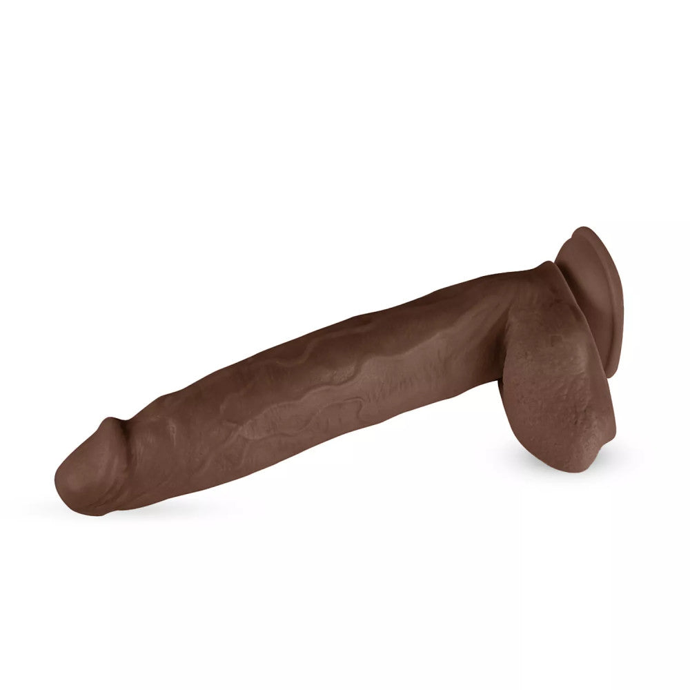 Travis Large Dildo with Vacuum Base & Testicles Brown
