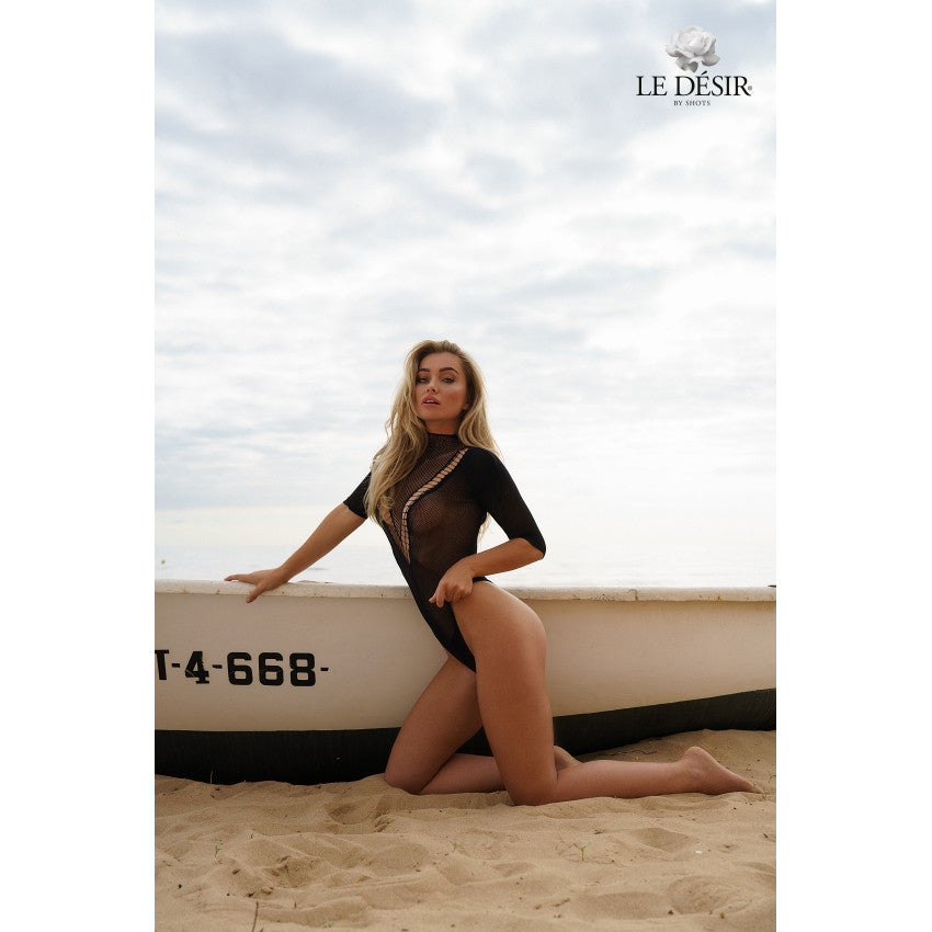 Le Desir Short Sleeve Fishnet Teddy