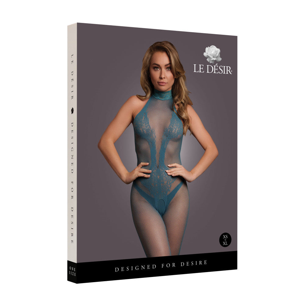 Le Desir Crotchless One Piece Mesh Bodysuit Blue