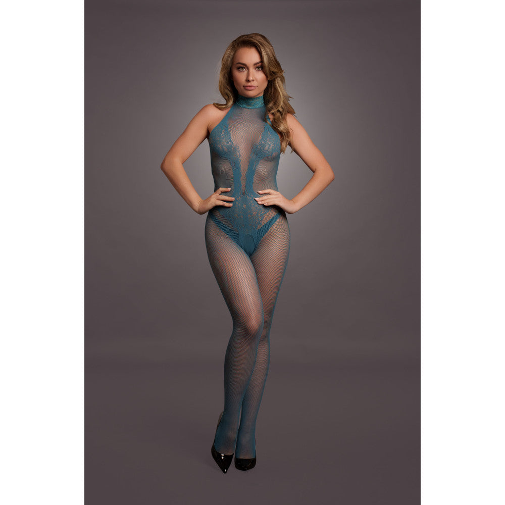 Le Desir Crotchless One Piece Mesh Bodysuit Blue