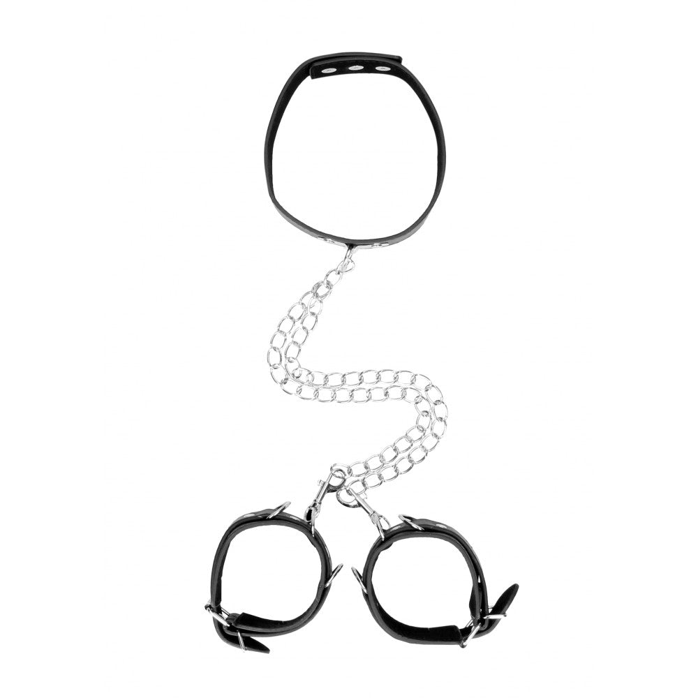 Leather Choker Set with Wrist Restraints Ouch! Black & White