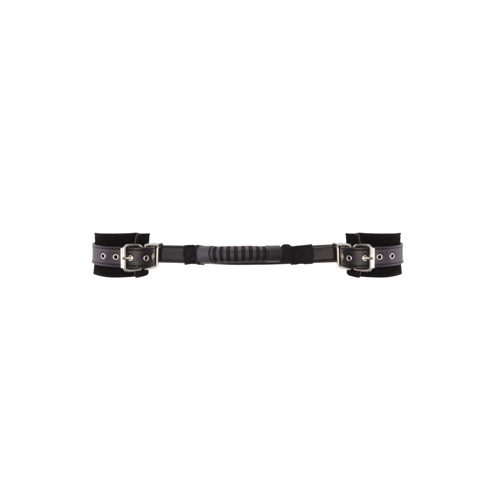 Ouch! Leather Wrist Restraints with Handle Black & White