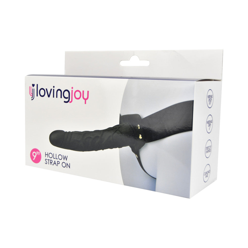Loving Joy Unisex Strap-on Belt with Realistic Hollow Dildo 9" Black