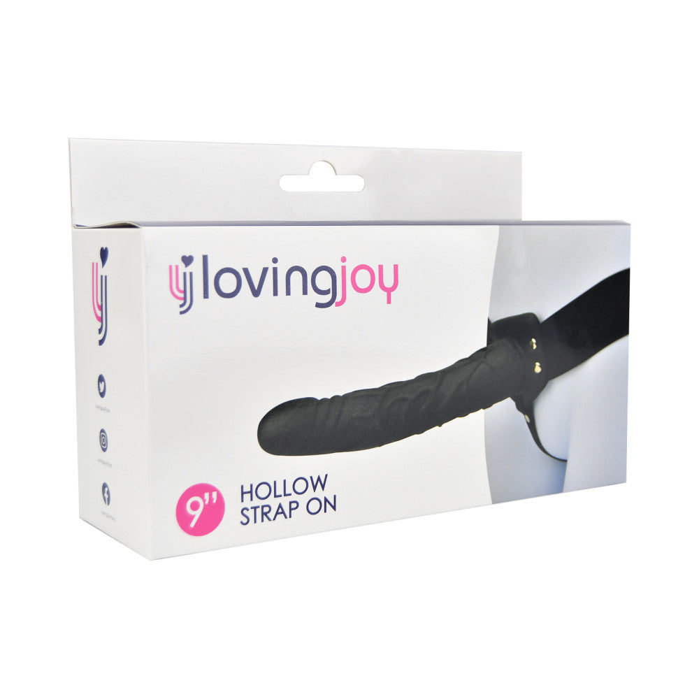 Loving Joy Unisex Strap-on Belt with Realistic Hollow Dildo 9" Black