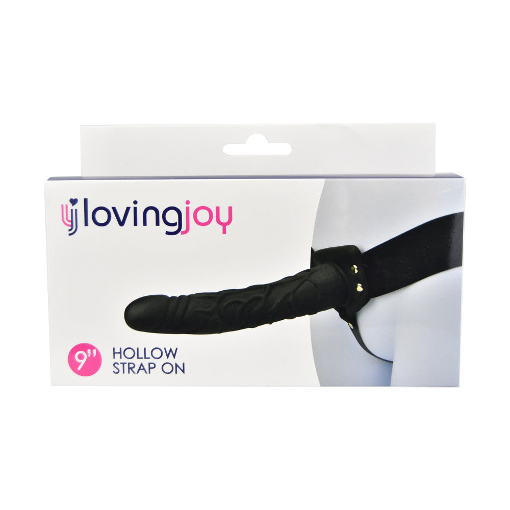 Loving Joy Unisex Strap-on Belt with Realistic Hollow Dildo 9" Black