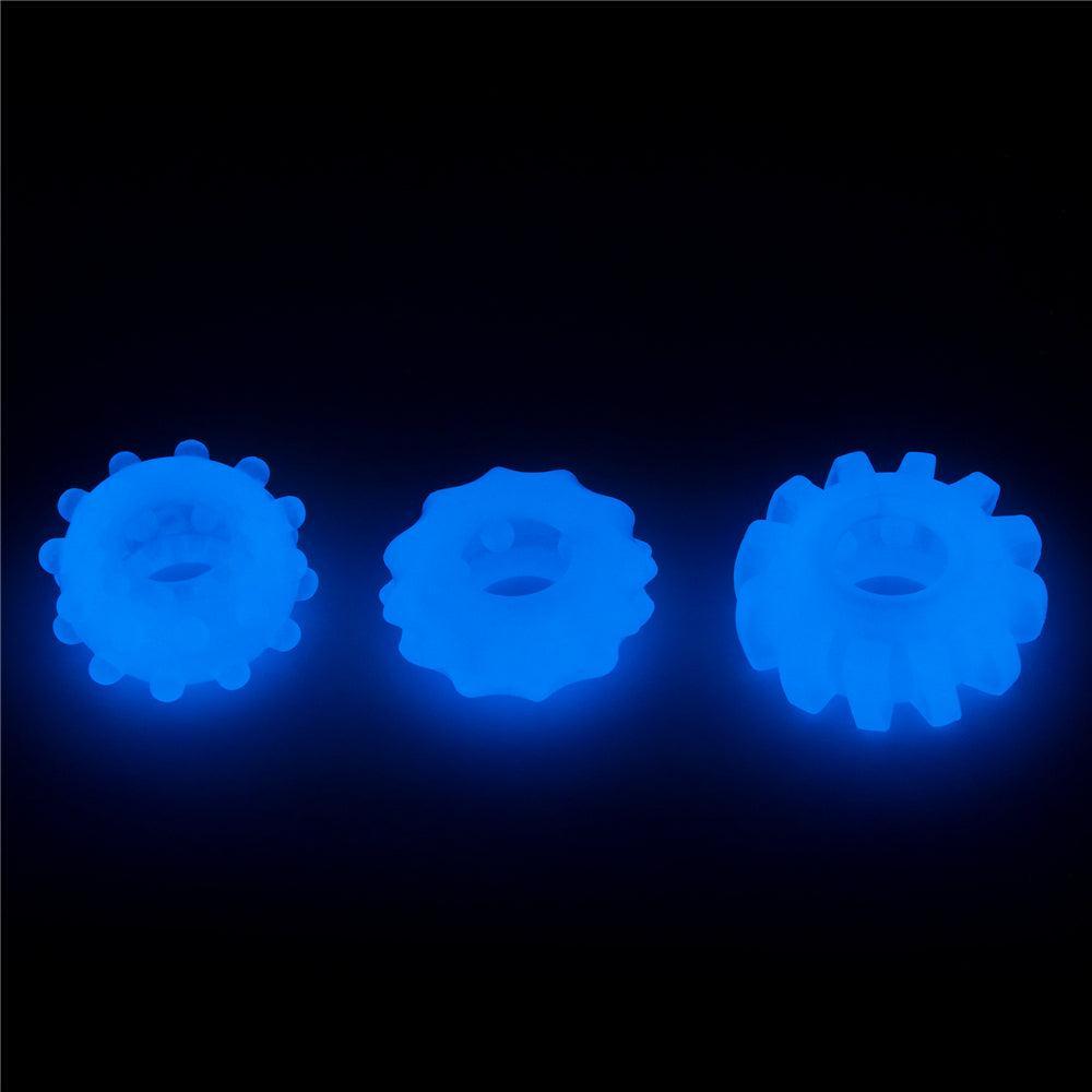 Lumino Glow In The Dark Cock Rings Set 3 Pcs. Blue