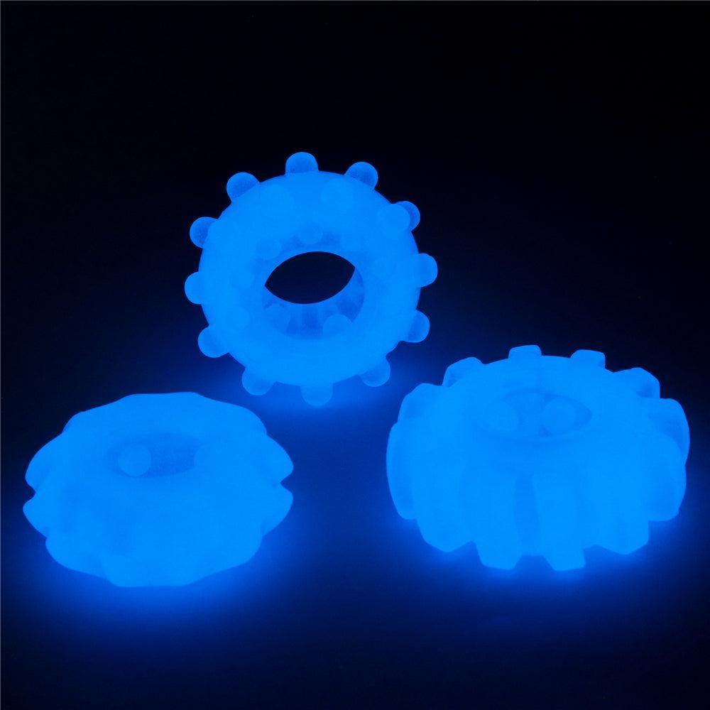 Lumino Glow In The Dark Cock Rings Set 3 Pcs. Blue