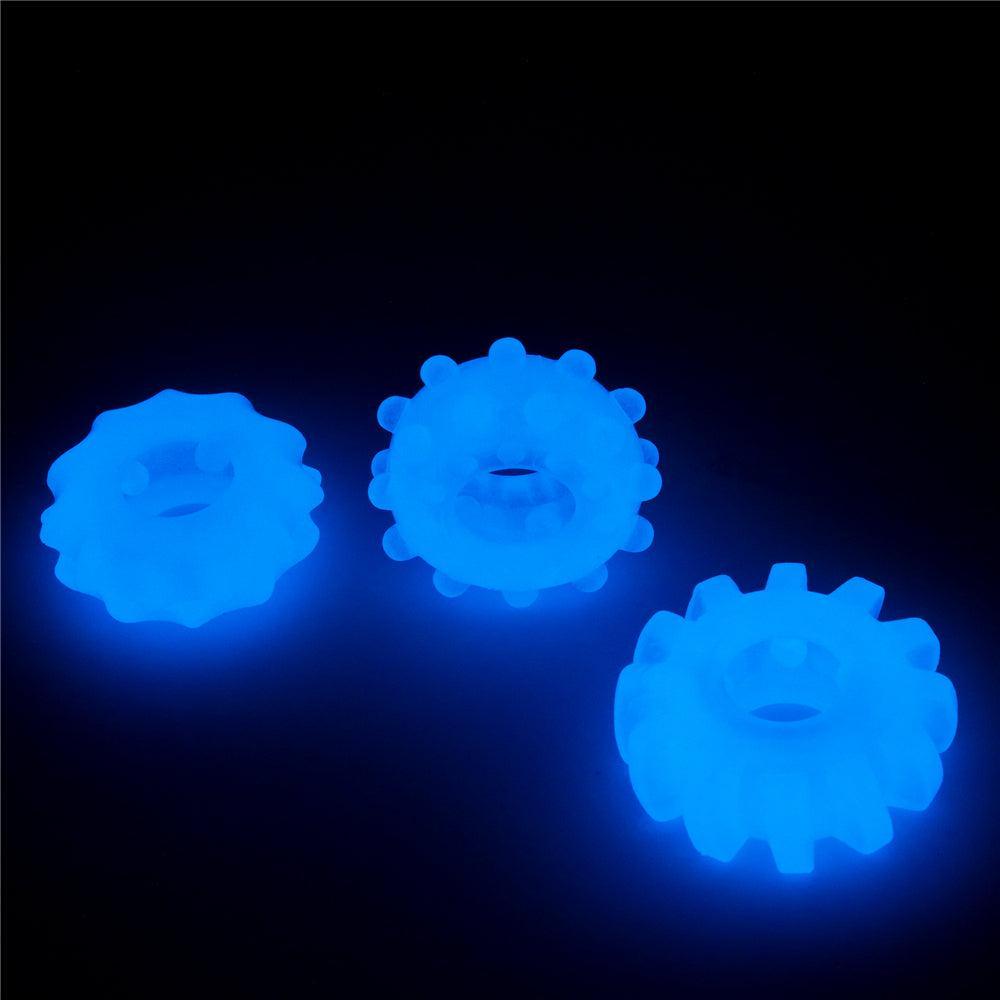 Lumino Glow In The Dark Cock Rings Set 3 Pcs. Blue