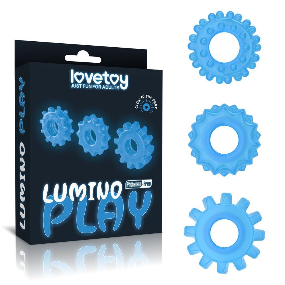 Lumino Glow In The Dark Cock Rings Set 3 Pcs. Blue