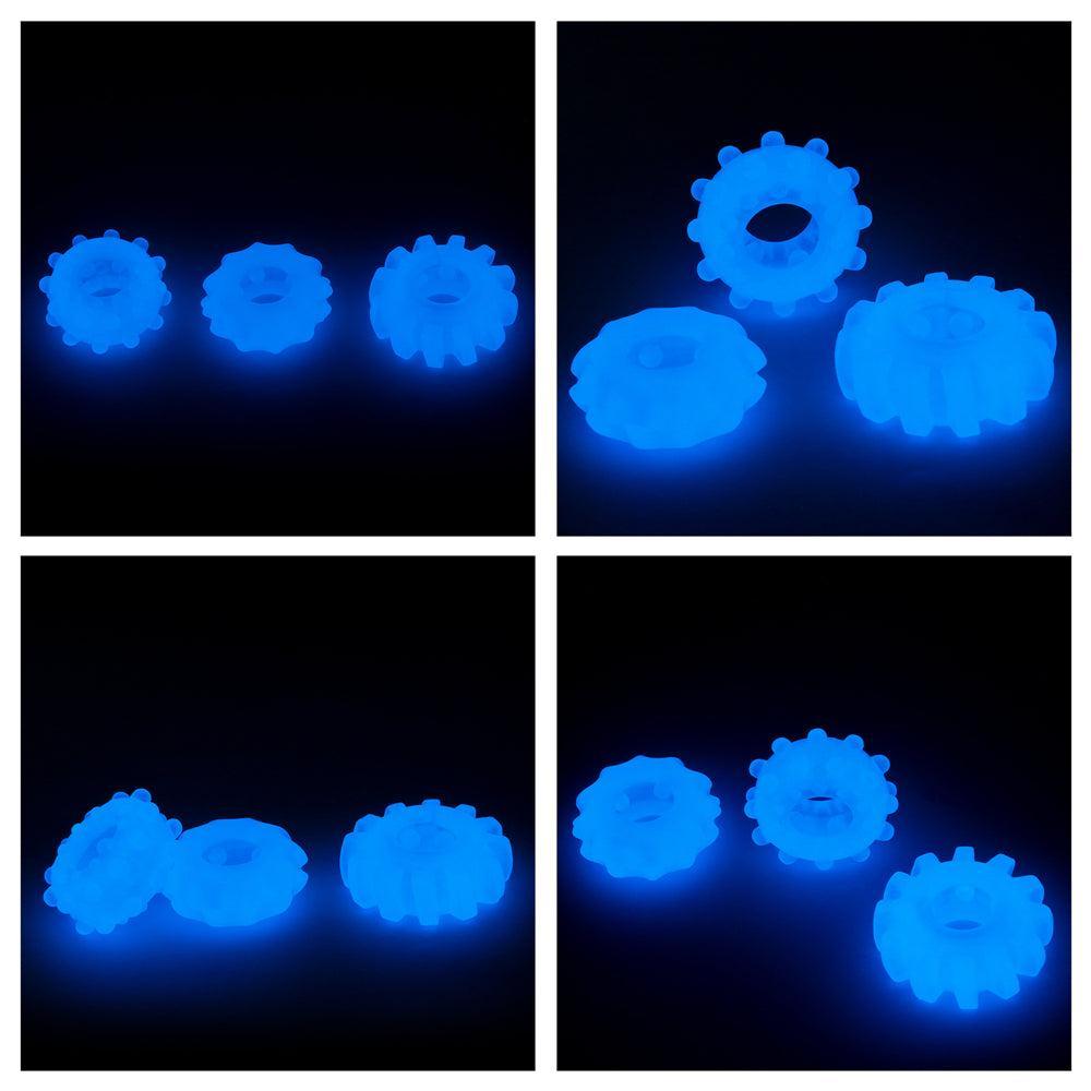 Lumino Glow In The Dark Cock Rings Set 3 Pcs. Blue