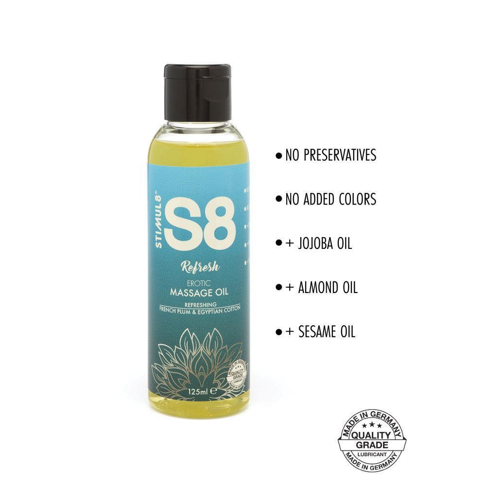 Massage oil with the aroma of French plum and Egyptian cotton S8 Refresh 125 ml.