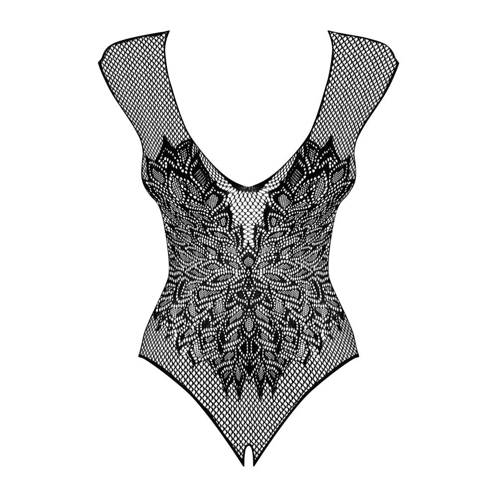 Mesh Crotchless Bodysuit with Wings Pattern