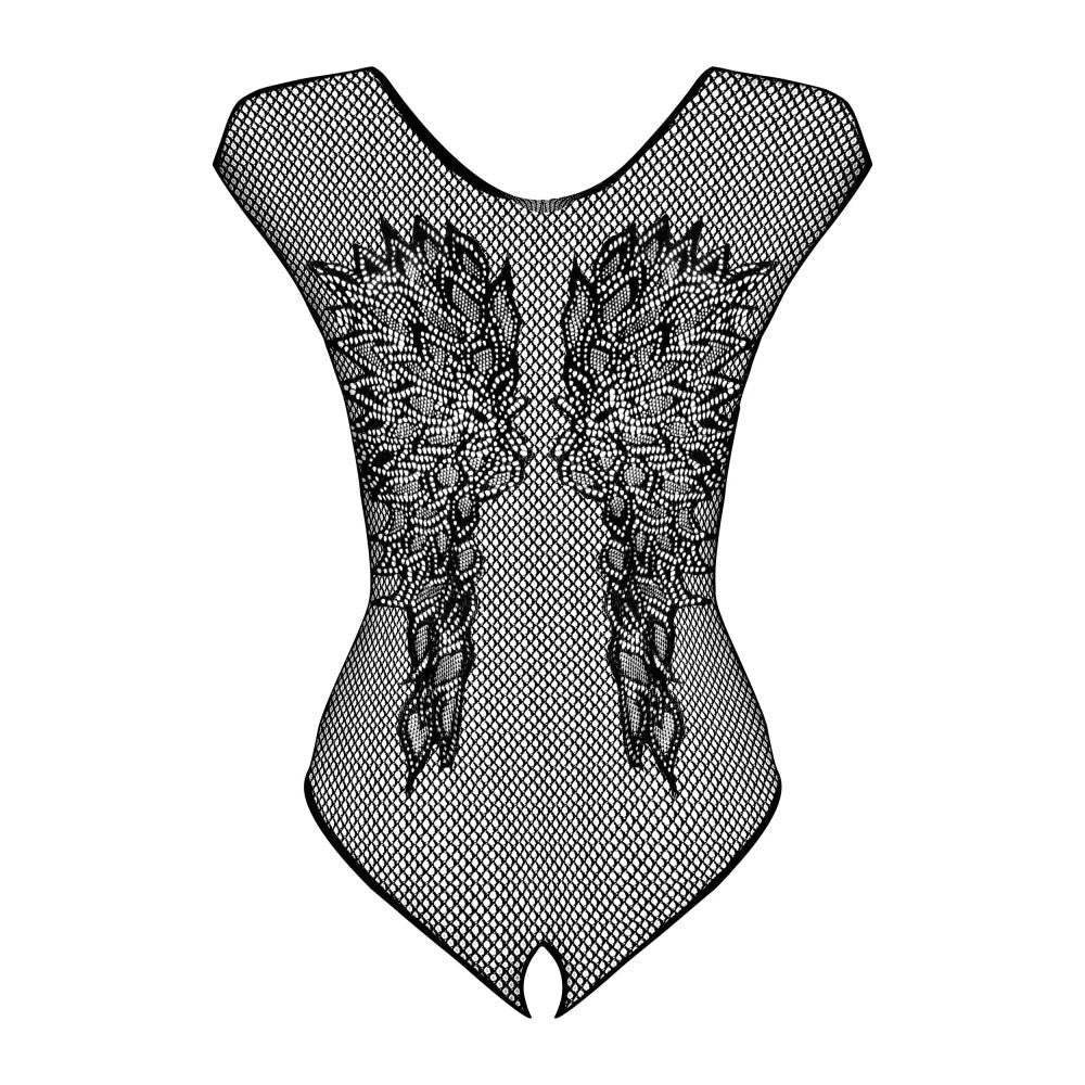 Mesh Crotchless Bodysuit with Wings Pattern