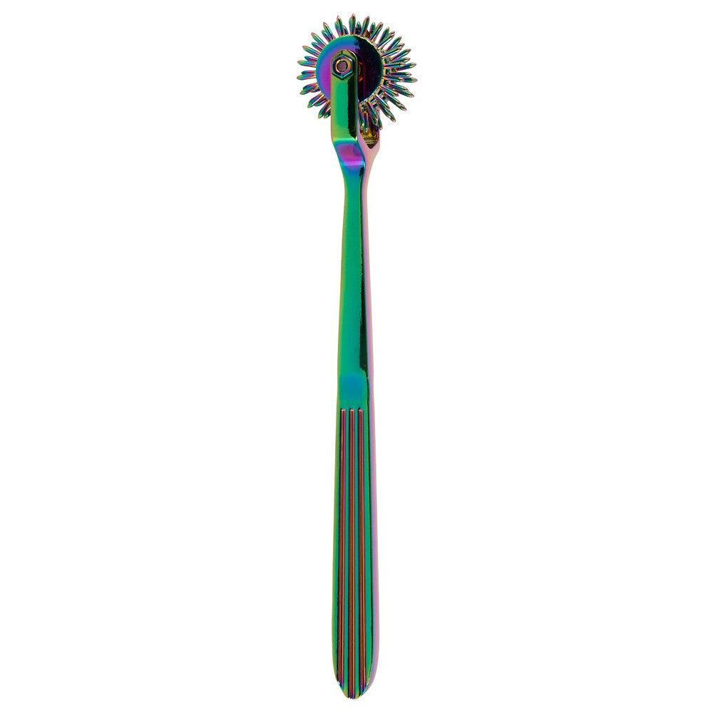 Metal BDSM Toy with Sharp Spikes Rainbow Triple Pinwheel Hologram Colour