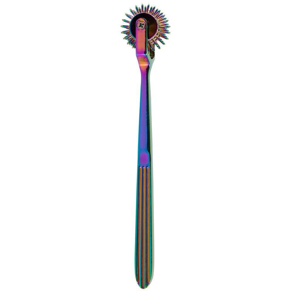 Metal BDSM Toy with Sharp Spikes Rainbow Triple Pinwheel Hologram Colour