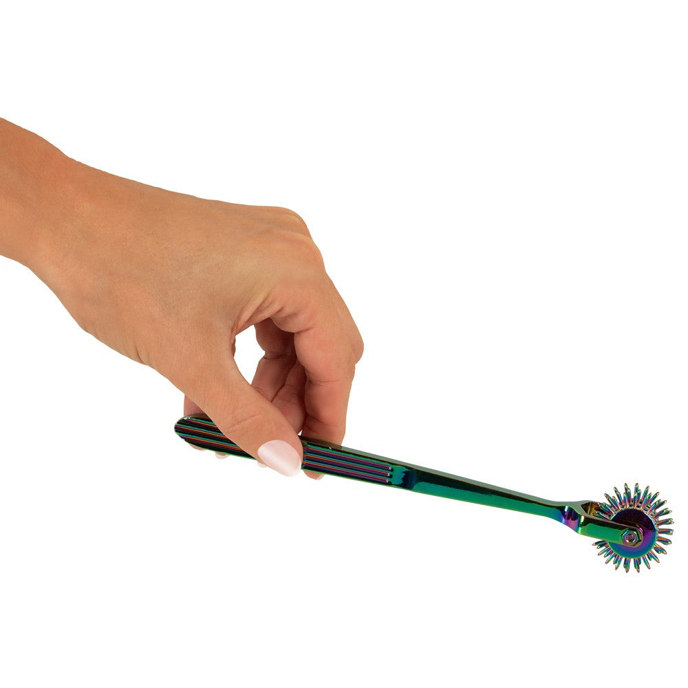 Metal BDSM Toy with Sharp Spikes Rainbow Triple Pinwheel Hologram Colour