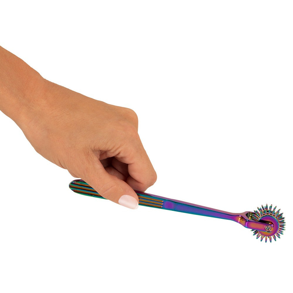 Metal BDSM Toy with Sharp Spikes Rainbow Triple Pinwheel Hologram Colour