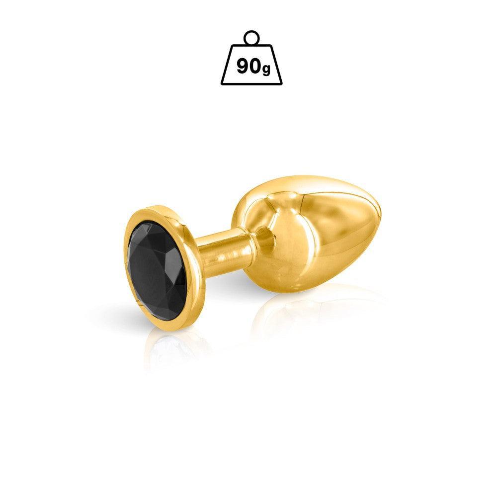 Metal Butt Plug in gold with black crystal Black Angel size M