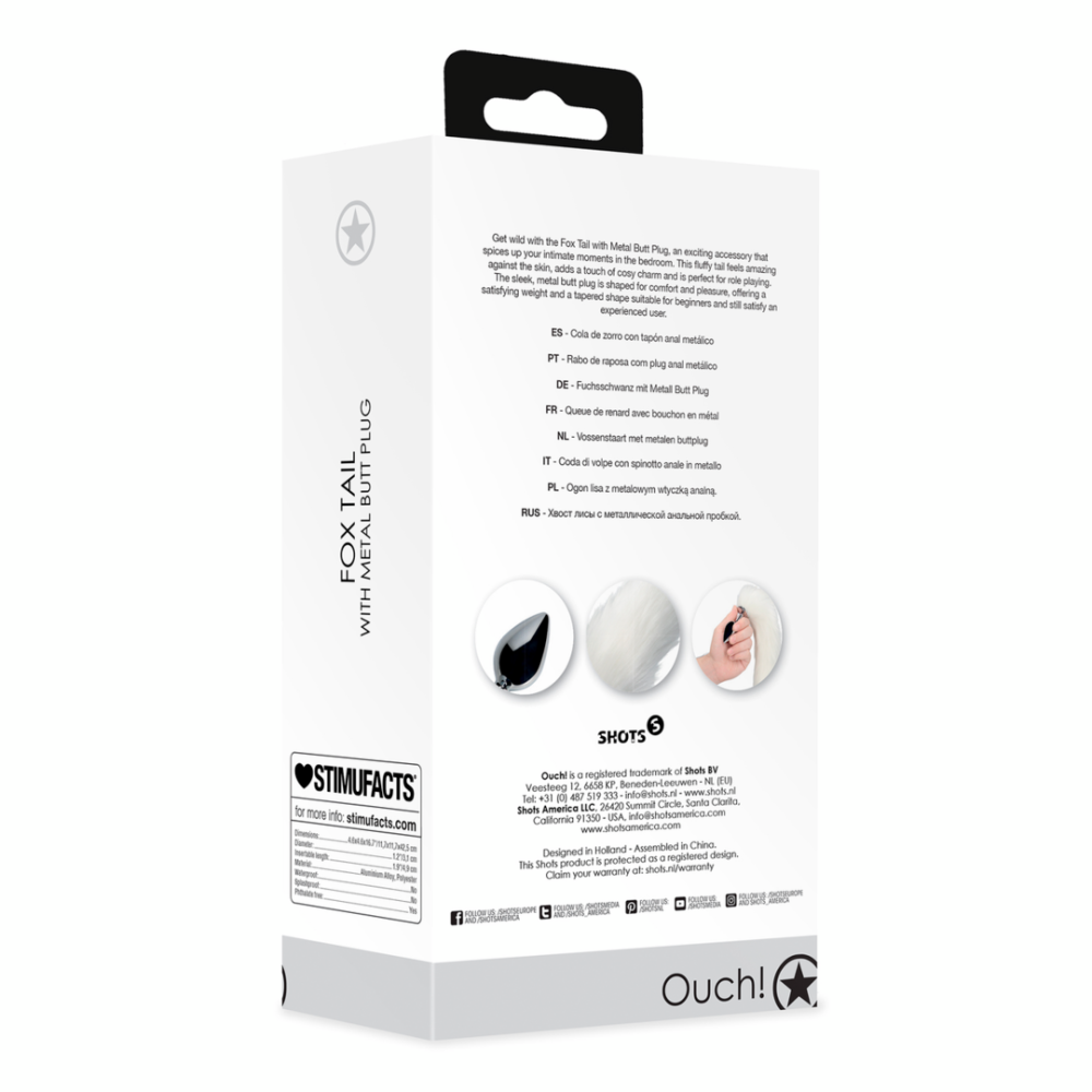 Ouch! Metal Butt Plug with Fluffy White Fox Tail