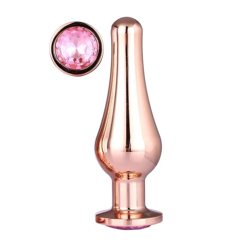 Metal Butt Plug with Pink Crystal Rose Gold L