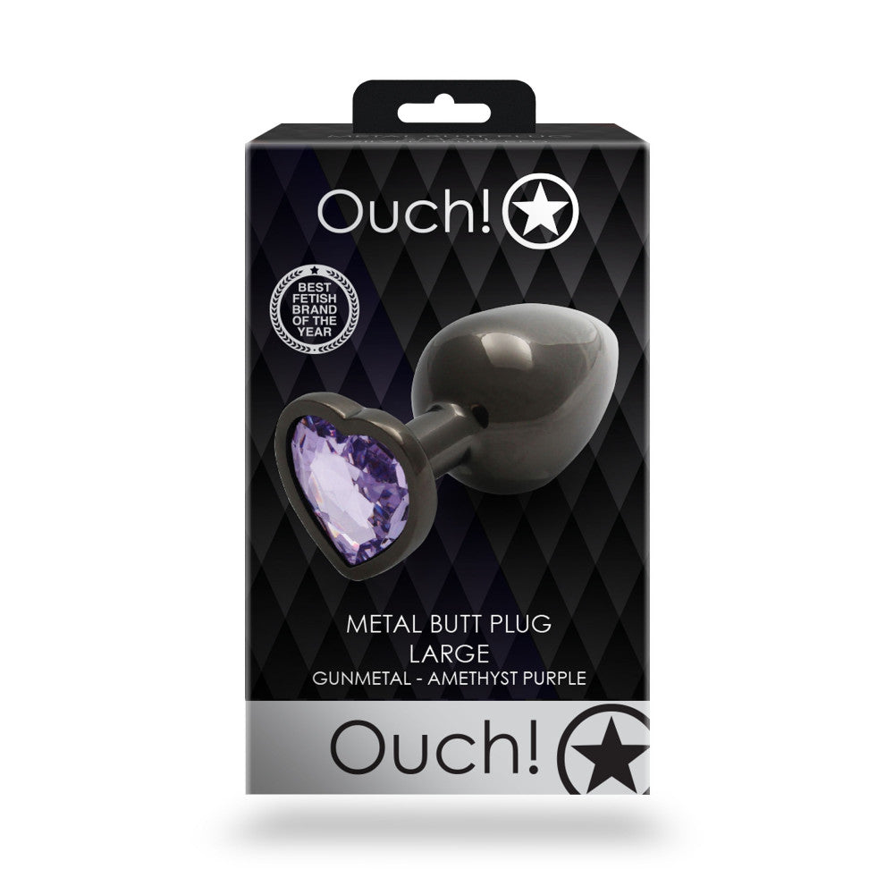 Metal Butt Plug with Purple Crystal Heart Ouch! L