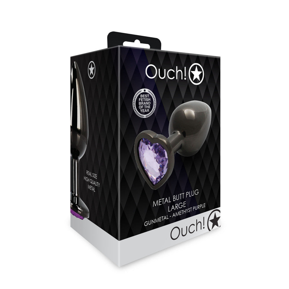 Metal Butt Plug with Purple Crystal Heart Ouch! L