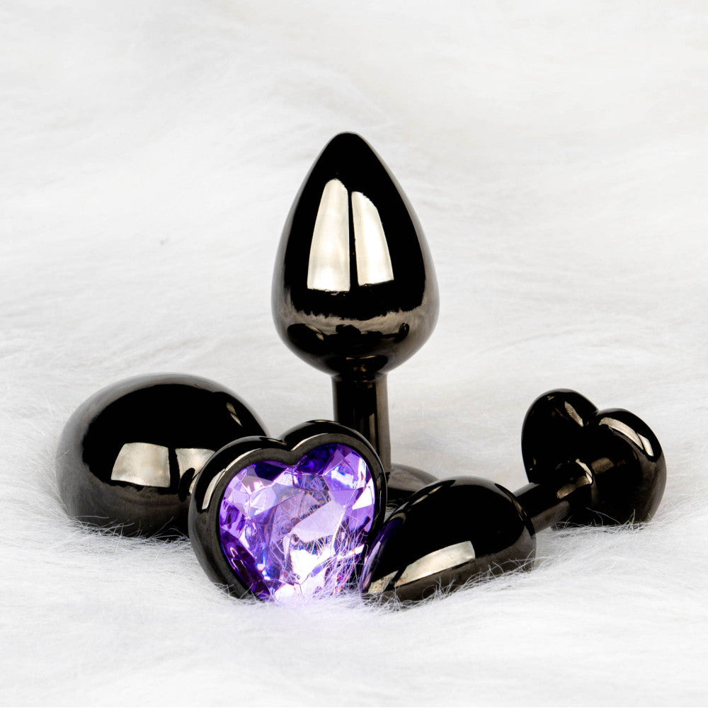 Metal Butt Plug with Purple Crystal Heart Ouch! L