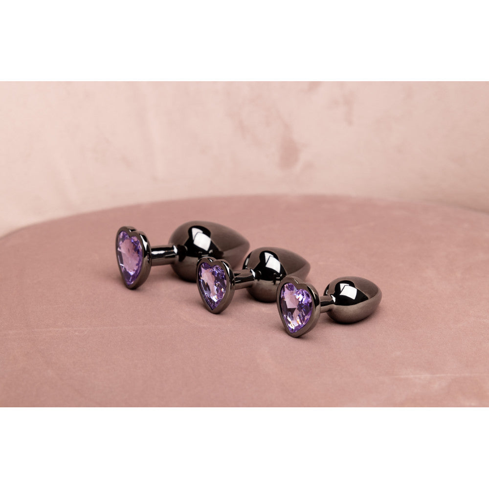Metal Butt Plug with Purple Crystal Heart Ouch! L