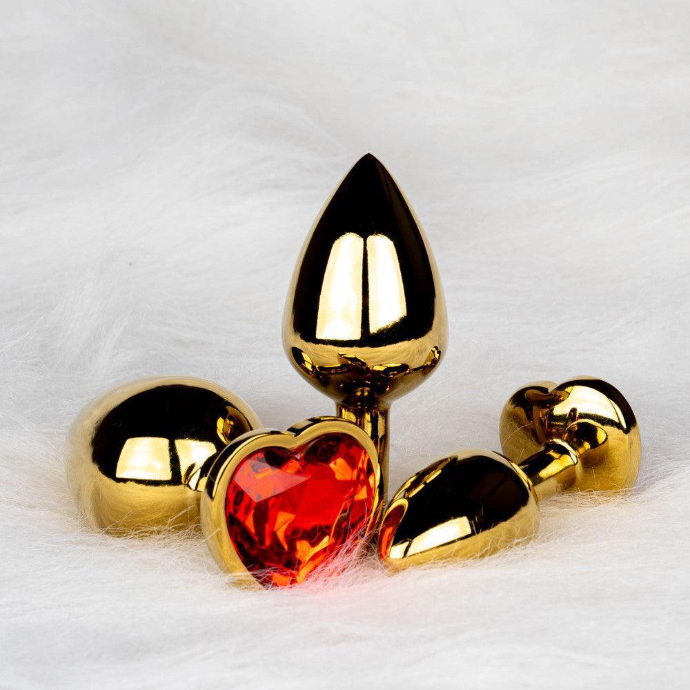 Metal Butt Plug with Red Crystal Heart Ouch! Ruby L golden