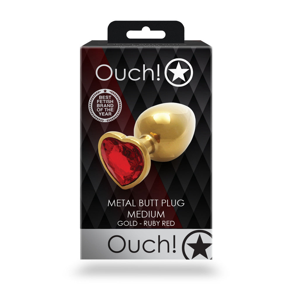 Metal Butt Plug with Red Crystal Heart Ouch! Ruby M golden