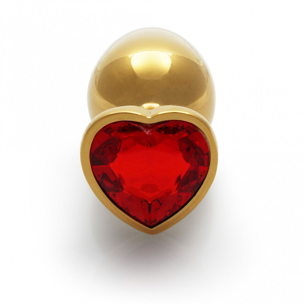 Metal Butt Plug with Red Crystal Heart Ouch! Ruby M golden