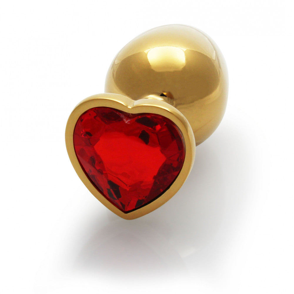 Metal Butt Plug with Red Crystal Heart Ouch! Ruby M golden