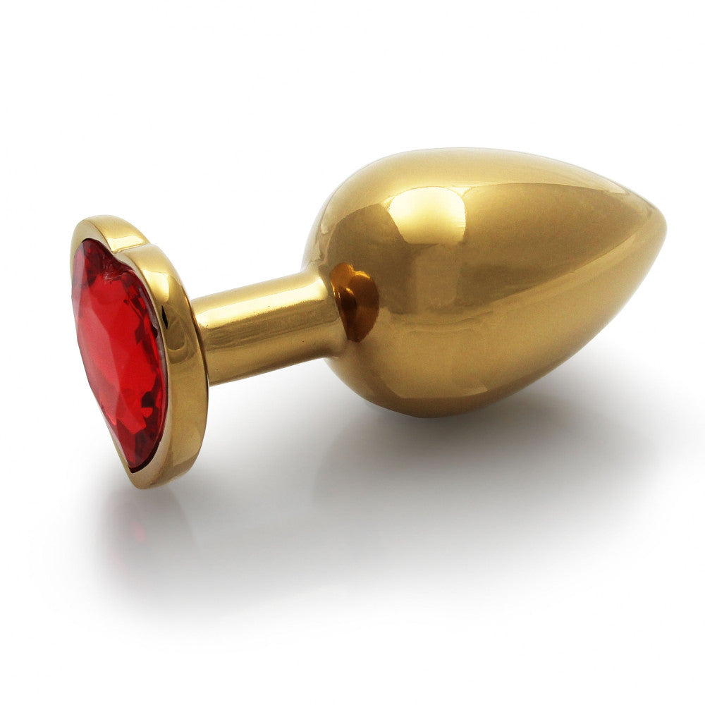 Metal Butt Plug with Red Crystal Heart Ouch! Ruby M golden