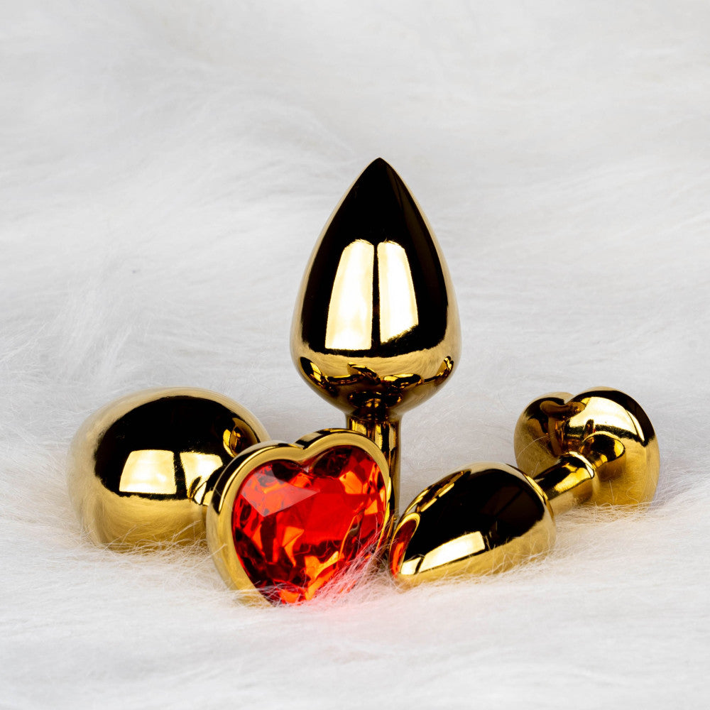 Metal Butt Plug with Red Crystal Heart Ouch! Ruby M golden