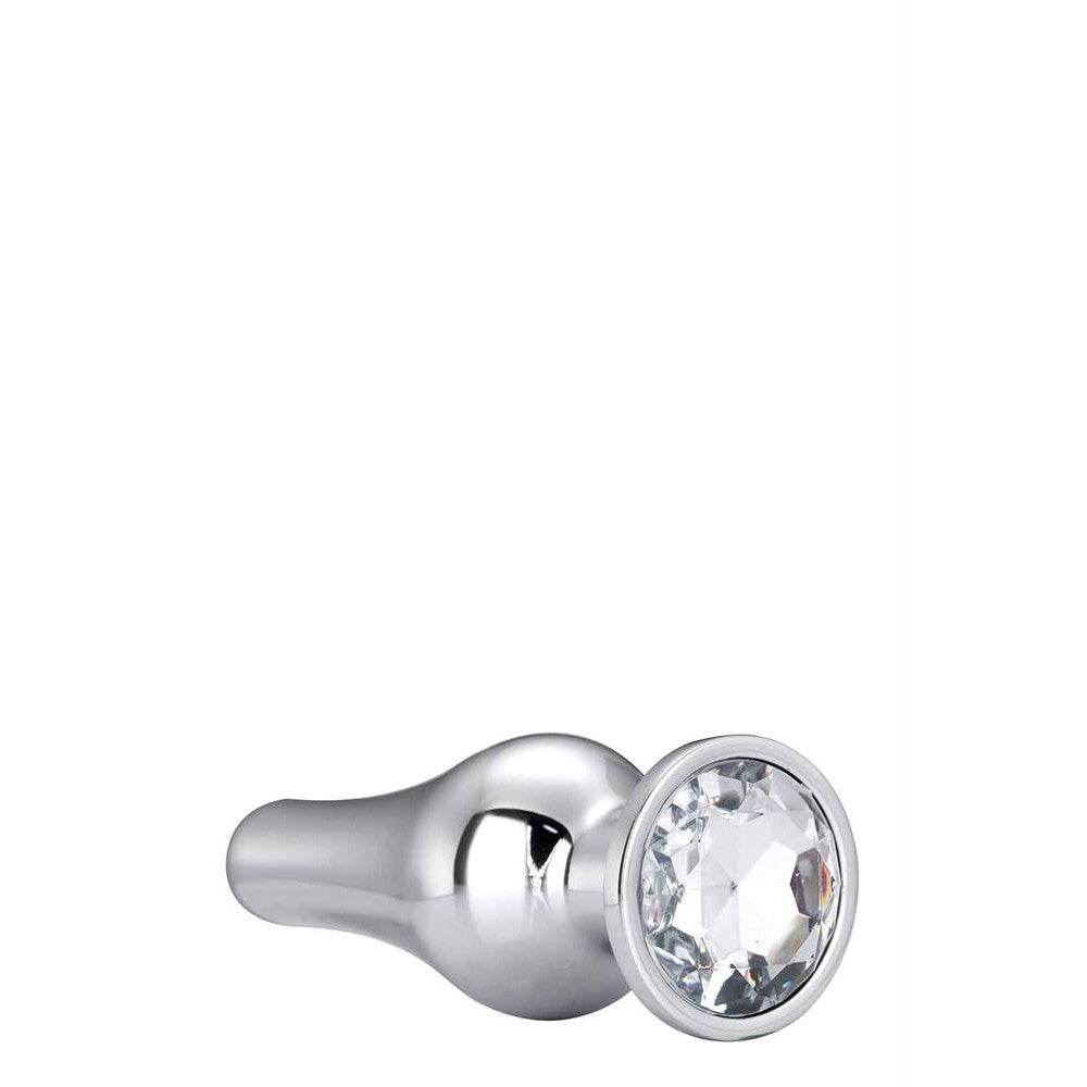 Metal Silver Butt Plug with Crystal M