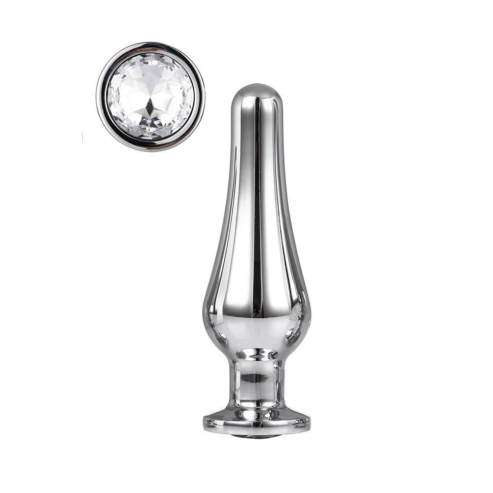 Metal Silver Butt Plug with Crystal M